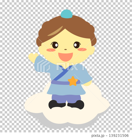 一幅牛郎從雲端揮手的插圖。 一幅牛郎從雲端揮手的插圖。 139231506