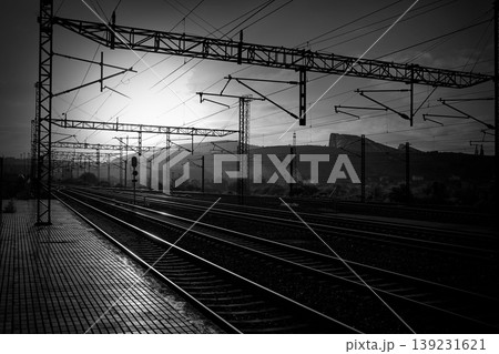 Santiago de Compostela sunrise at train railways 139231621