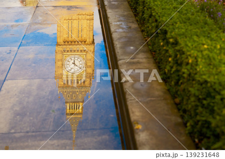 Big Ben Clock Tower puddle reflection London 139231648