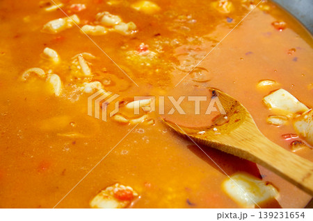seafood paella from spain recipe ad broth 139231654