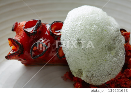 Grilled octopus with parsley air foam 139231658