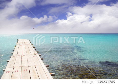 Formentera beach wood pier turquoise balearic sea Formentera beach wood pier turquoise balearic sea 139231785