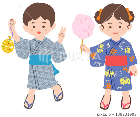 縁日を楽しむ浴衣を着た子供たち 縁日を楽しむ浴衣を着た子供たち 139231908
