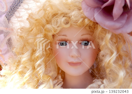 antique old blond porcelain doll face protrait 139232043