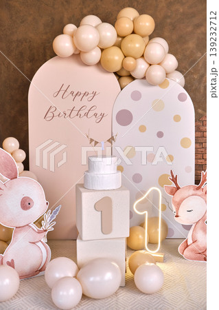 First Birthday Party Photo Zone with Cake First Birthday Party Photo Zone with Cake 139232712