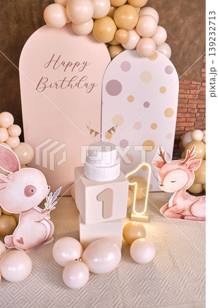 First Birthday Party Photo Zone with Cake First Birthday Party Photo Zone with Cake 139232713