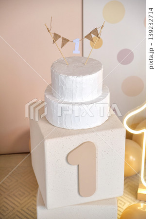 White First Birthday Cake with Topper White First Birthday Cake with Topper 139232714