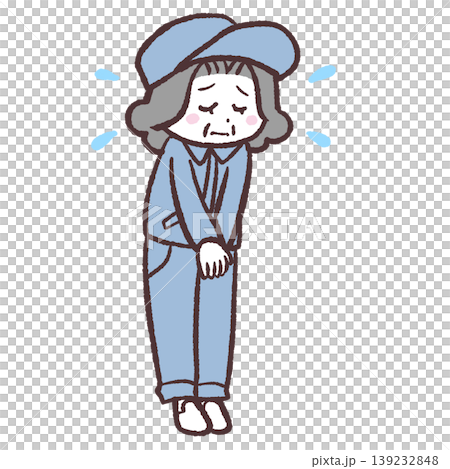 Illustration of a senior female staff member apologizing Illustration of a senior female staff member apologizing 139232848