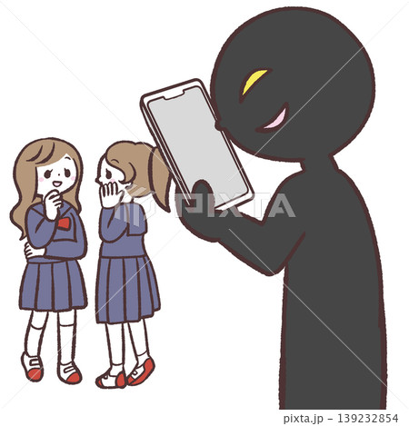 女子学生にスマホを向ける盗撮者のイラスト 女子学生にスマホを向ける盗撮者のイラスト 139232854