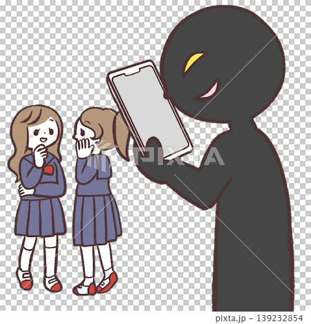 An illustration of a man secretly taking a photo of a female student with his smartphone. An illustration of a man secretly taking a photo of a female student with his smartphone. 139232854