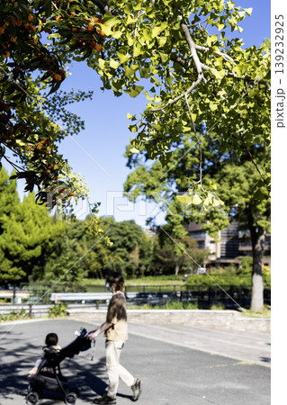 残暑厳しい初秋、金木犀咲く公園風景-3 139232925