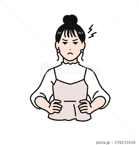 イライラしているまとめ髪の若い女性のシンプルなベクターイラスト素材 139233016