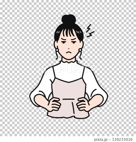イライラしているまとめ髪の若い女性のシンプルなベクターイラスト素材 139233016