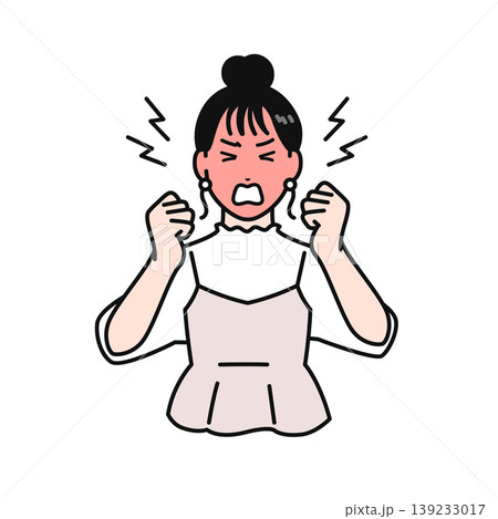 激怒しているまとめ髪の若い女性のシンプルなベクターイラスト素材 激怒しているまとめ髪の若い女性のシンプルなベクターイラスト素材 139233017
