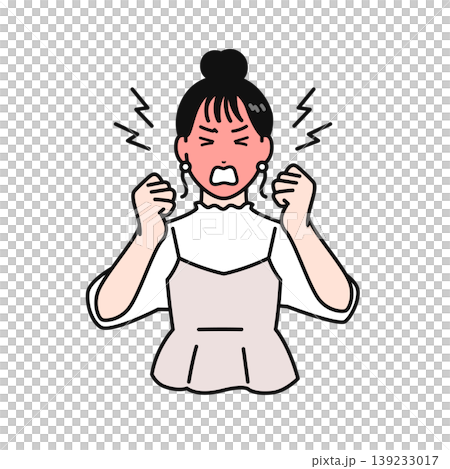 激怒しているまとめ髪の若い女性のシンプルなベクターイラスト素材 激怒しているまとめ髪の若い女性のシンプルなベクターイラスト素材 139233017
