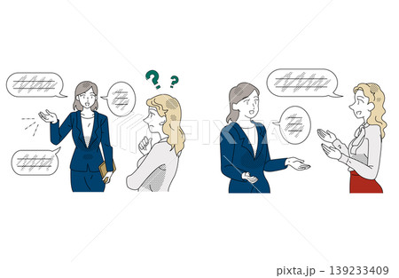 言語の壁を乗り越える女性同士のビジネス会話イラスト 言語の壁を乗り越える女性同士のビジネス会話イラスト 139233409