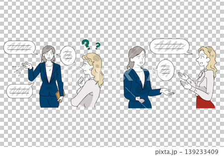 言語の壁を乗り越える女性同士のビジネス会話イラスト 言語の壁を乗り越える女性同士のビジネス会話イラスト 139233409
