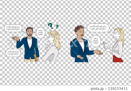 説明不足と伝わる会話のビジネス比較イラスト 説明不足と伝わる会話のビジネス比較イラスト 139233411