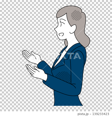 An illustration of a businesswoman explaining with both hands. An illustration of a businesswoman explaining with both hands. 139233423