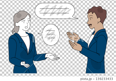 一幅描繪男女在國際商務場合交談的插圖。 139233433