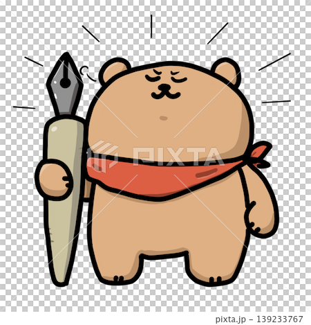 Illustration of a bear with a smug expression holding a pen Illustration of a bear with a smug expression holding a pen 139233767