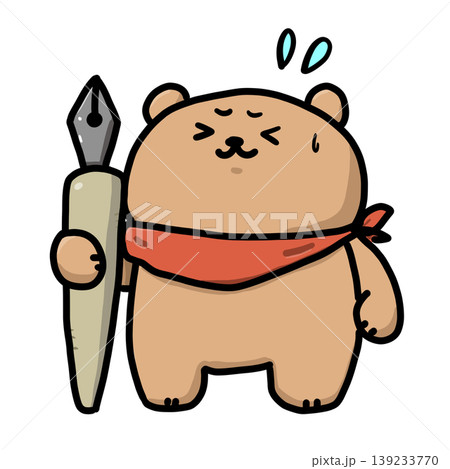 焦っている感じのペンを持っているクマのキャラクター 焦っている感じのペンを持っているクマのキャラクター 139233770