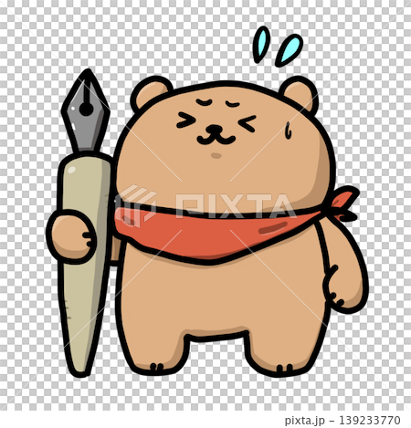 焦っている感じのペンを持っているクマのキャラクター 焦っている感じのペンを持っているクマのキャラクター 139233770