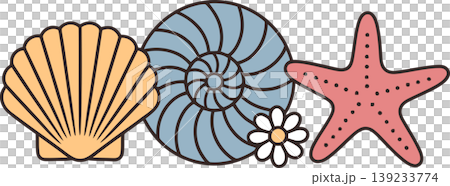 Cute Sea Shells and Starfish Beach Illustration	 139233774