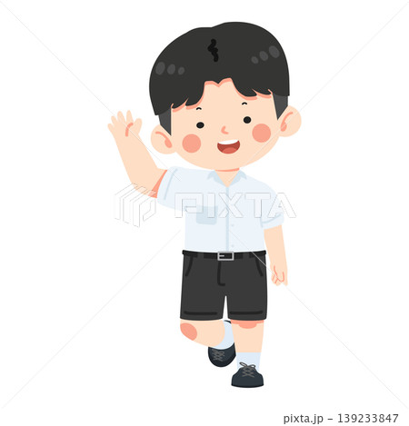 Boy Student Waving Hand Saying Hello With Smile Boy Student Waving Hand Saying Hello With Smile 139233847