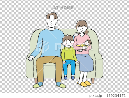 Family relaxing on the sofa (illustration, 4C) Family relaxing on the sofa (illustration, 4C) 139234171