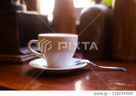 a cup of fragrant coffee in a restaurant on the table a cup of fragrant coffee in a restaurant on the table 139234300