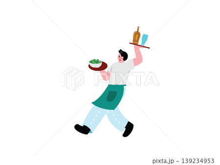 ビール運ぶ男性店員ののイラスト ビール運ぶ男性店員ののイラスト 139234953
