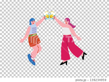 An illustration of a woman happily toasting. 139234959