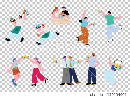 An illustration of people happily drinking beer. An illustration of people happily drinking beer. 139234961