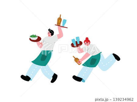 忙しそうにビールを運ぶ店員のイラスト 忙しそうにビールを運ぶ店員のイラスト 139234962