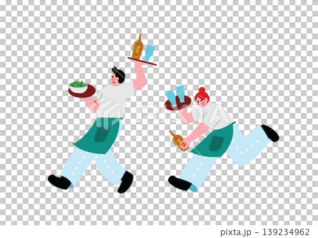 An illustration of a busy waiter carrying beer. An illustration of a busy waiter carrying beer. 139234962