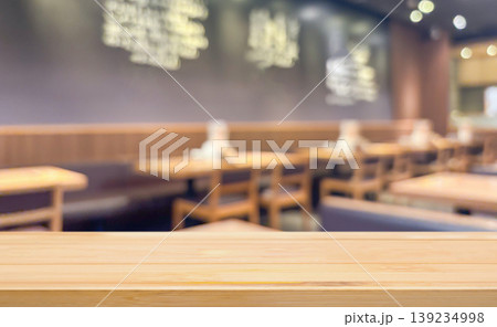 Empty wood table top with blurred Japanese restaurant background 139234998