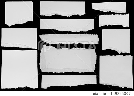 White ripped paper torn edges strips set isolated on black background White ripped paper torn edges strips set isolated on black background 139235007