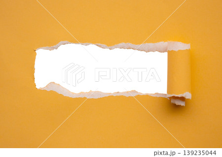 Yellow torn paper rolled edge with space isolated on white background Yellow torn paper rolled edge with space isolated on white background 139235044