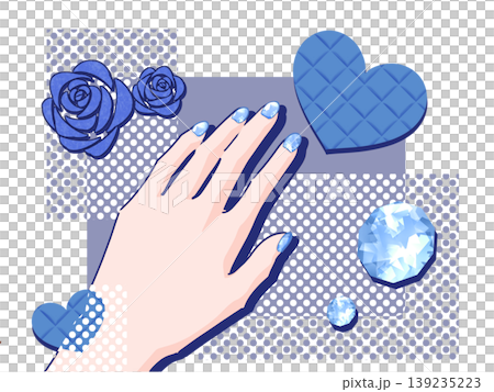 青いキラキラネイルのイメージイラストセット 139235223