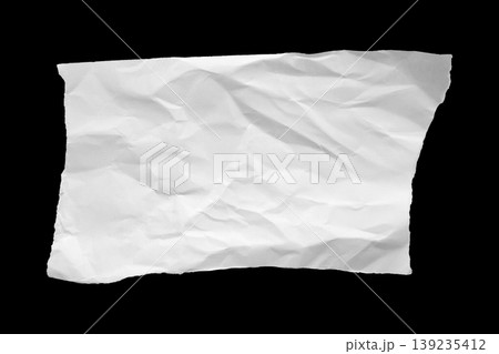 White crumpled ripped paper torn edges strips isolated on black background 139235412