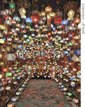 Traditional Turkish mosaic lamps shop in Istanbul Turkey Traditional Turkish mosaic lamps shop in Istanbul Turkey 139235619