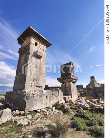 Ancient Lycian pillar tombs and Harpy Tomb in Xanthos, Turkey Ancient Lycian pillar tombs and Harpy Tomb in Xanthos, Turkey 139235644