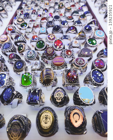Traditional Turkish silver rings with gemstones and Ottoman symbols Traditional Turkish silver rings with gemstones and Ottoman symbols 139235921