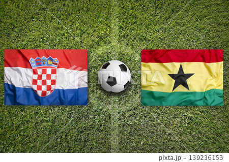 Croatia vs. Ghana flags on a soccer field Croatia vs. Ghana flags on a soccer field 139236153