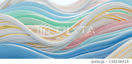 abstract smooth flowing wavy lines beautiful pastel colors golden metallic accents elegant background modern graphic design soft texture digital art creative luxury decoration concept 139236418