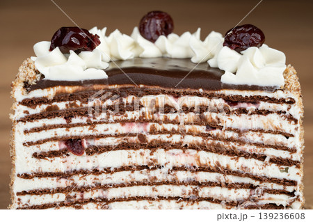 delicious fresh sweet cake with cream and cherry delicious fresh sweet cake with cream and cherry 139236608