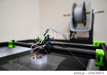 Desktop 3D printer creating a plastic prototype 139236675