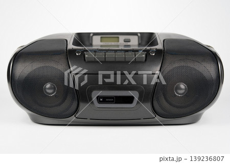 Black portable CD radio cassette player with MP3 playback isolated on white Black portable CD radio cassette player with MP3 playback isolated on white 139236807