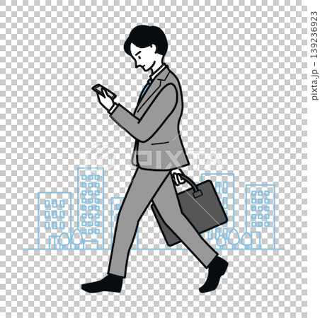 スマホを見ながら歩くビジネスマン スマホを見ながら歩くビジネスマン 139236923